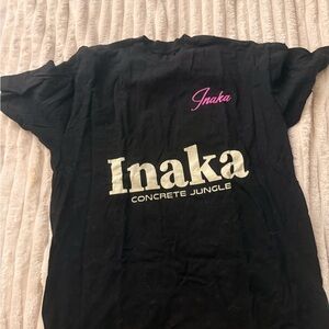 Inaka Power Black Tee with Pink and White Logo
